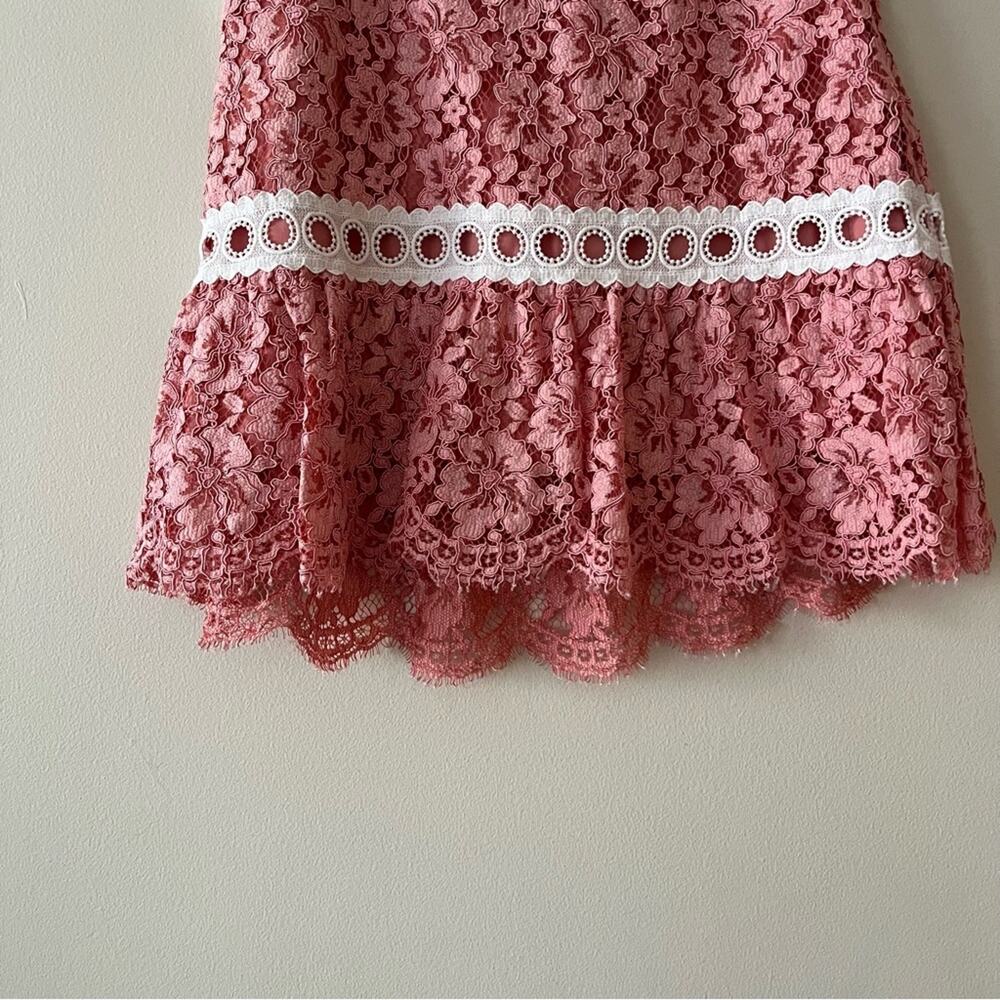Sandro Devon Banded Floral Lace Mini Skirt in Rose Pink - Picture 5 of 12